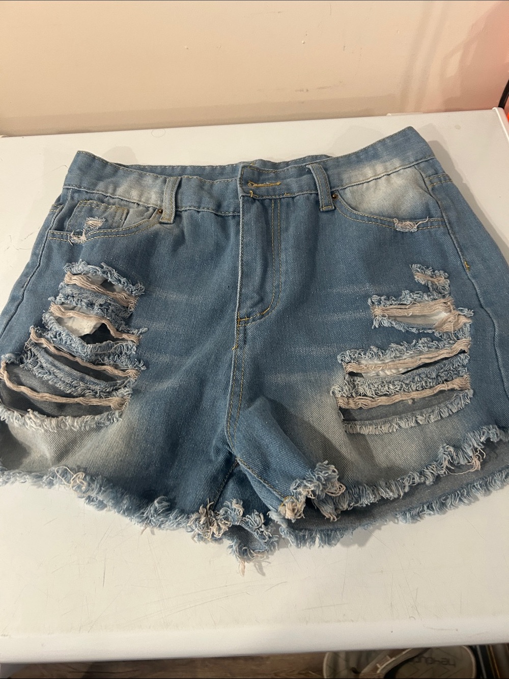 Distressed Light Blue Denim Women's Shorts
